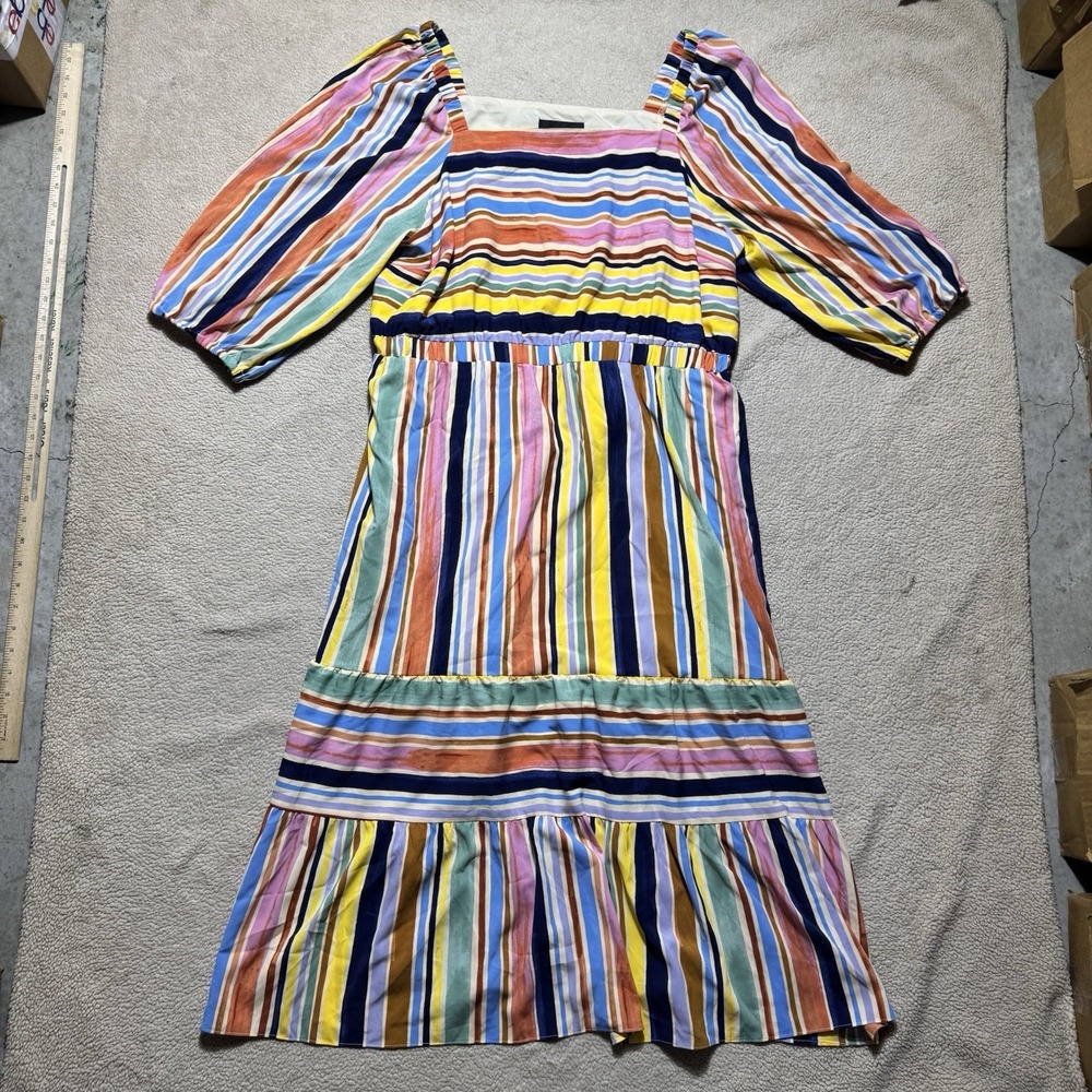 Donna Morgan Dress Womens 16W Striped Midi 3/4 Balloon Sleeve Square Neckline